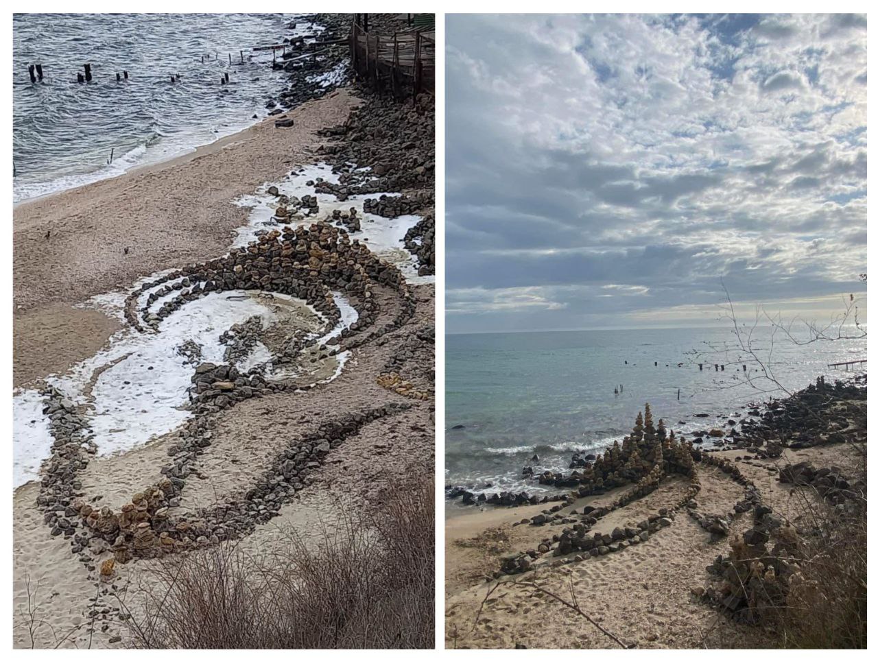 Важка естетика з присмаком солі: одесит перетворює пляж на сад каменів / Фото: Саша Ізман. Фейсбук