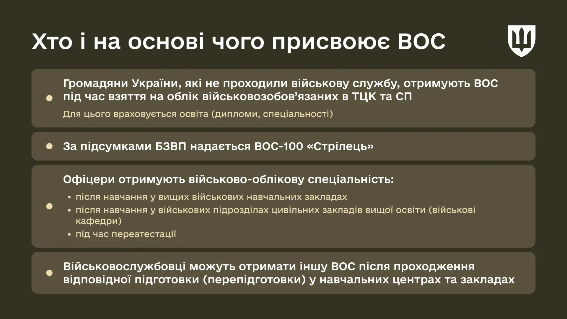 У Міноборони пояснили, що таке ВОС – військово-облікова спеціальність