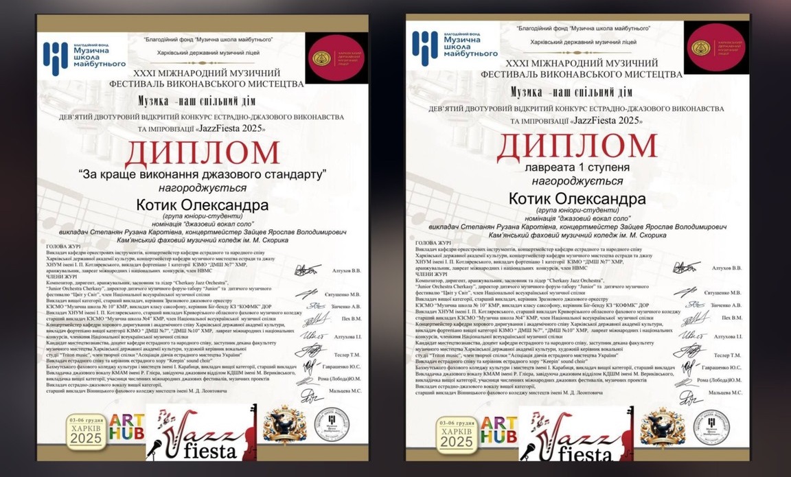 Студенти Кам’янського музичного коледжу стали лауреатами конкурсу 